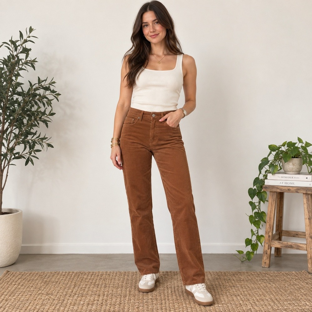 American Eagle Corduroy Pants Womens 6 Brown Spice Straight Leg High Rise